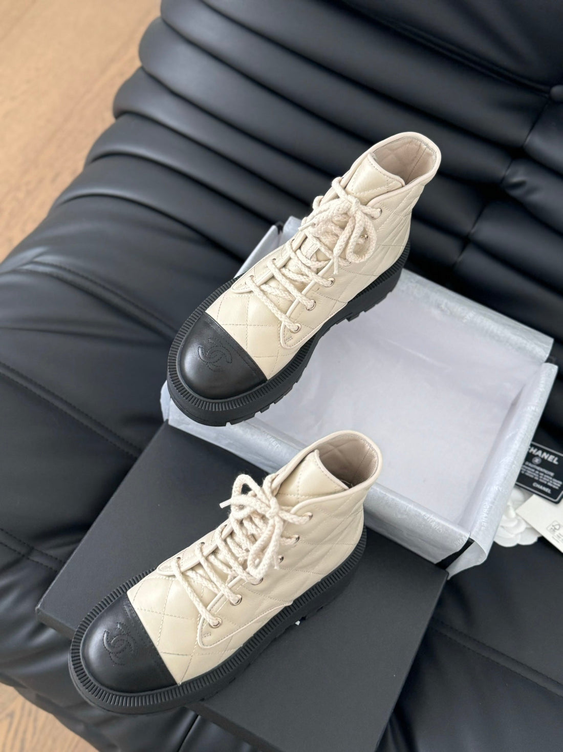 CC Ankle Boots Cream Quilted Lambskin
