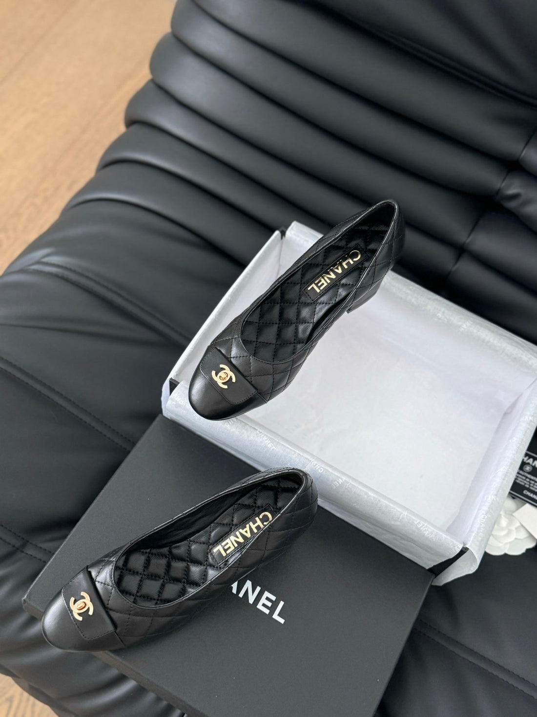 CC Classic Ballet Flat With Heel Black Quilted Calfskin
