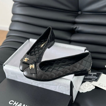 CC Classic Ballet Flat Black Quilted Calfskin
