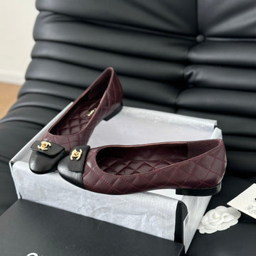 CC Classic Ballet Flat Burgundy Quilted Calfskin