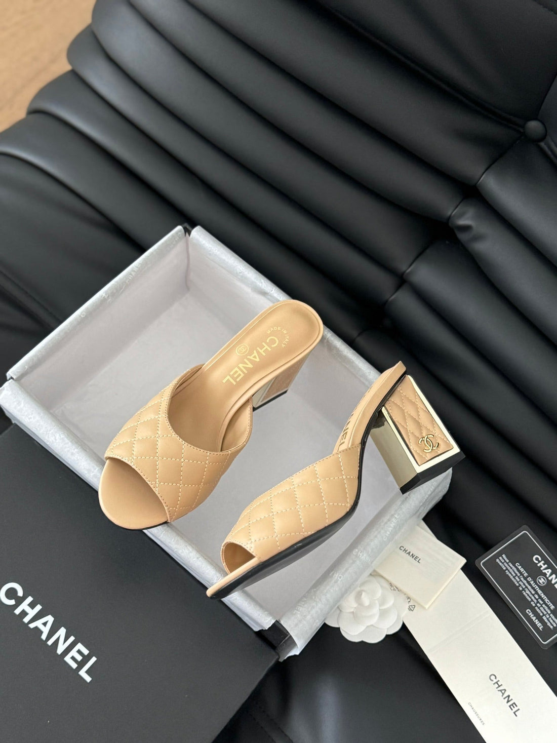 CC Sandal 70 Beige Quilted Calfskin