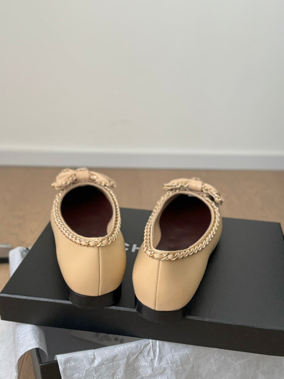 CC Ballet Flats 25MM Beige Chain Lambskin