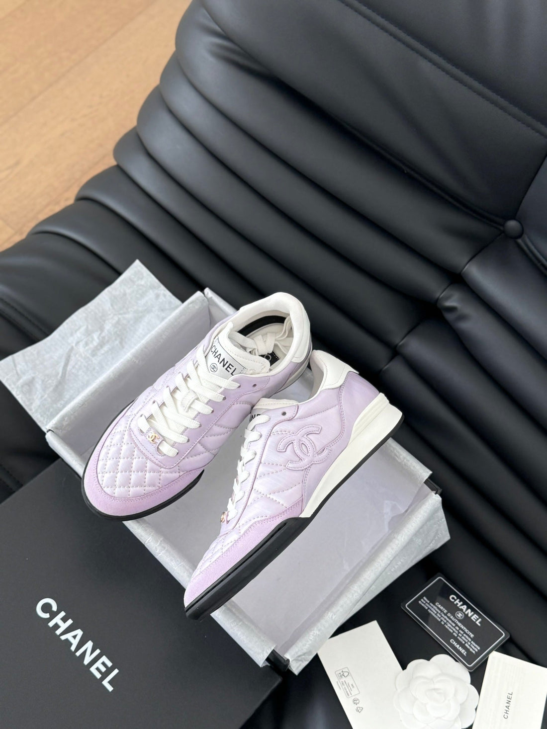 CC Sneaker In Pale Purple Mix White Embroidered Lambskin