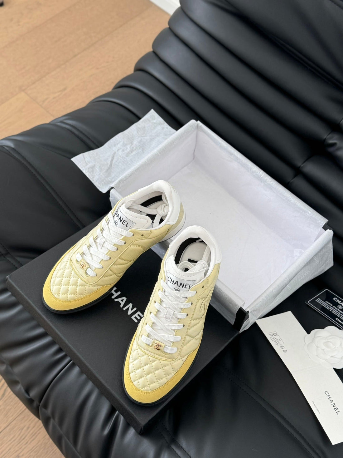 CC Sneaker In Light Yellow Mix White Embroidered Lambskin