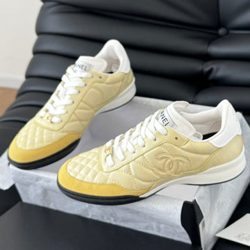 CC Sneaker In Light Yellow Mix White Embroidered Lambskin