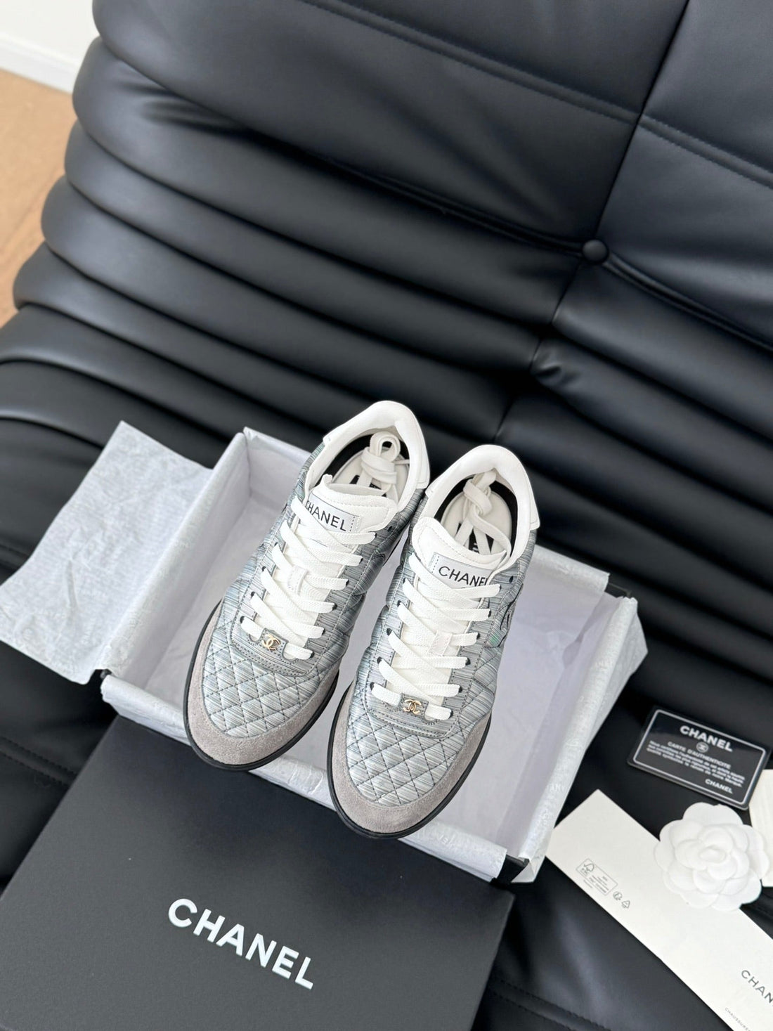 CC Sneaker In Pearl Grey Mix White Embroidered Lambskin