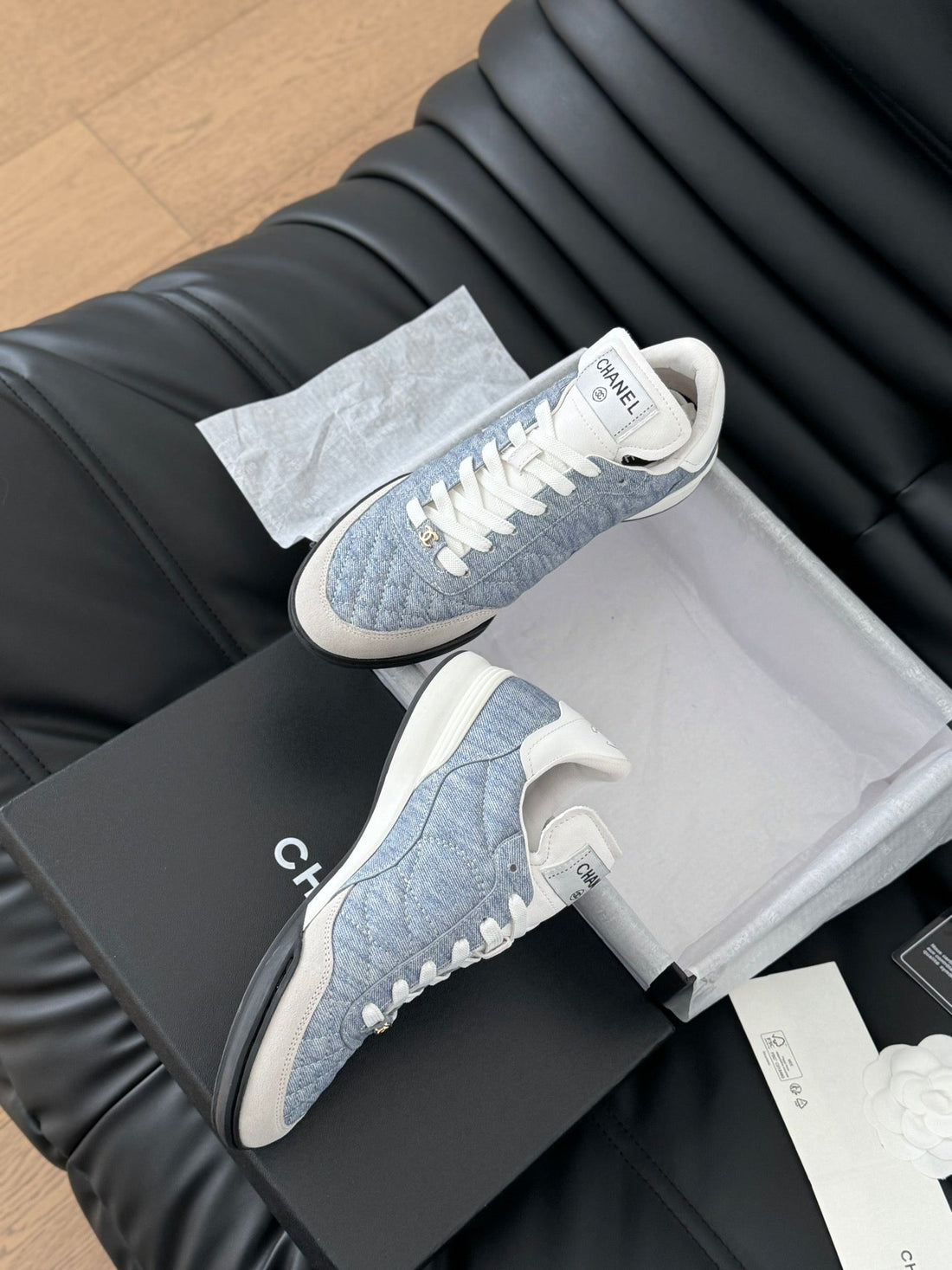 CC Sneaker In Light Blue Mix White Embroidered Lambskin