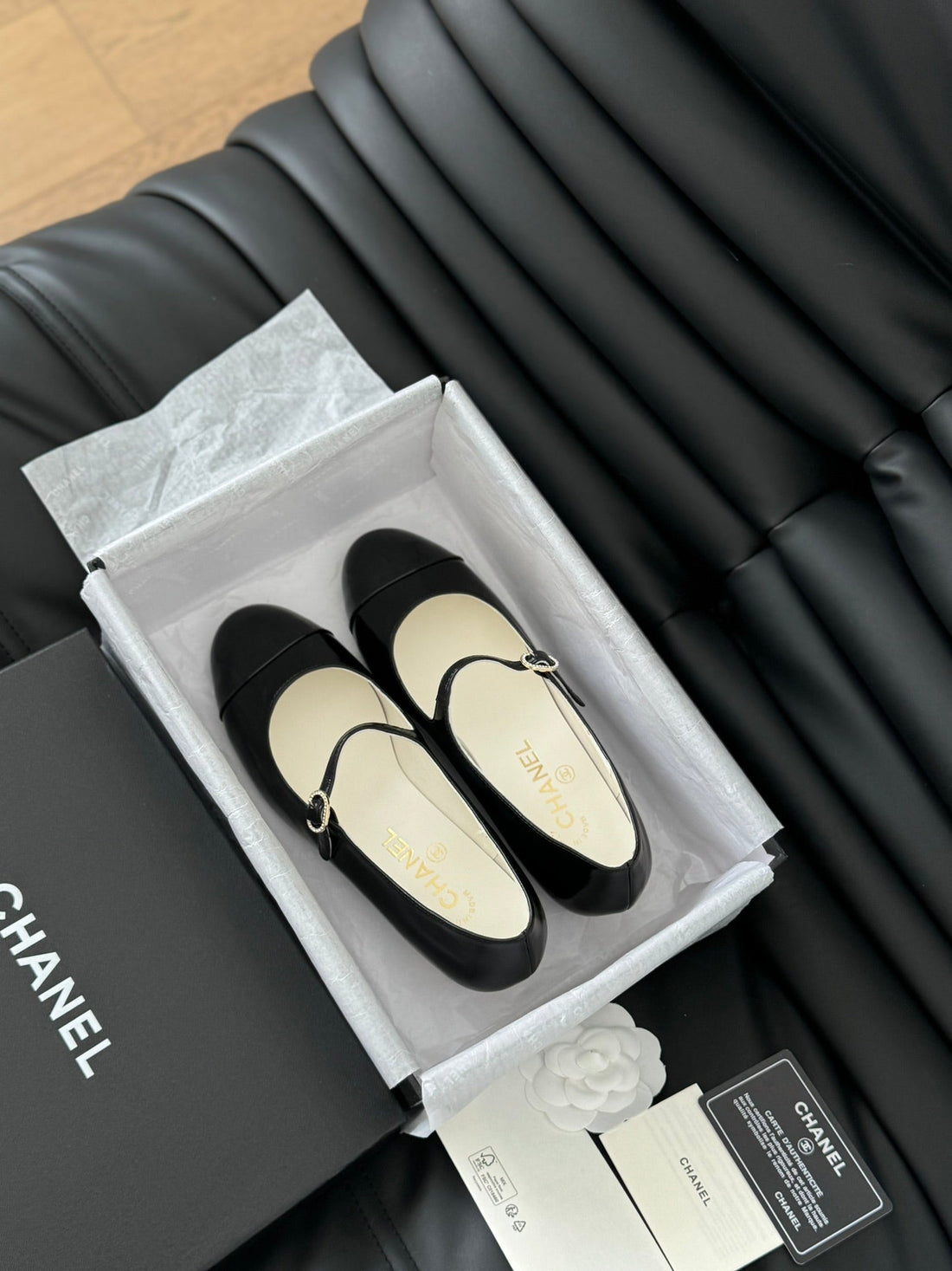 CC Mary Jane Shoes In Black Lambskin With Gold Hardware