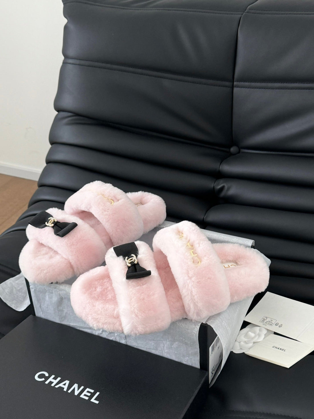 CC Dad Sandal Mule In Pastel Pink Fleece With Gold Hardware