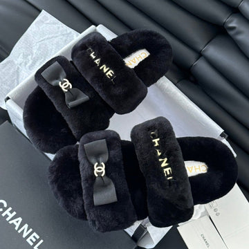 CC Dad Sandal Mule In Black Fleece With Gold Hardware