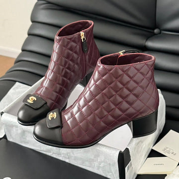 CC Short Boots 65 Mm In Sangria Purple Mix Black Quilted Pattern Lambskin
