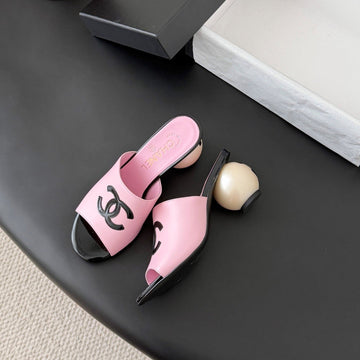 CC 26SS Slippers 7CM Black Pink Lambskin Patent Leather 670612