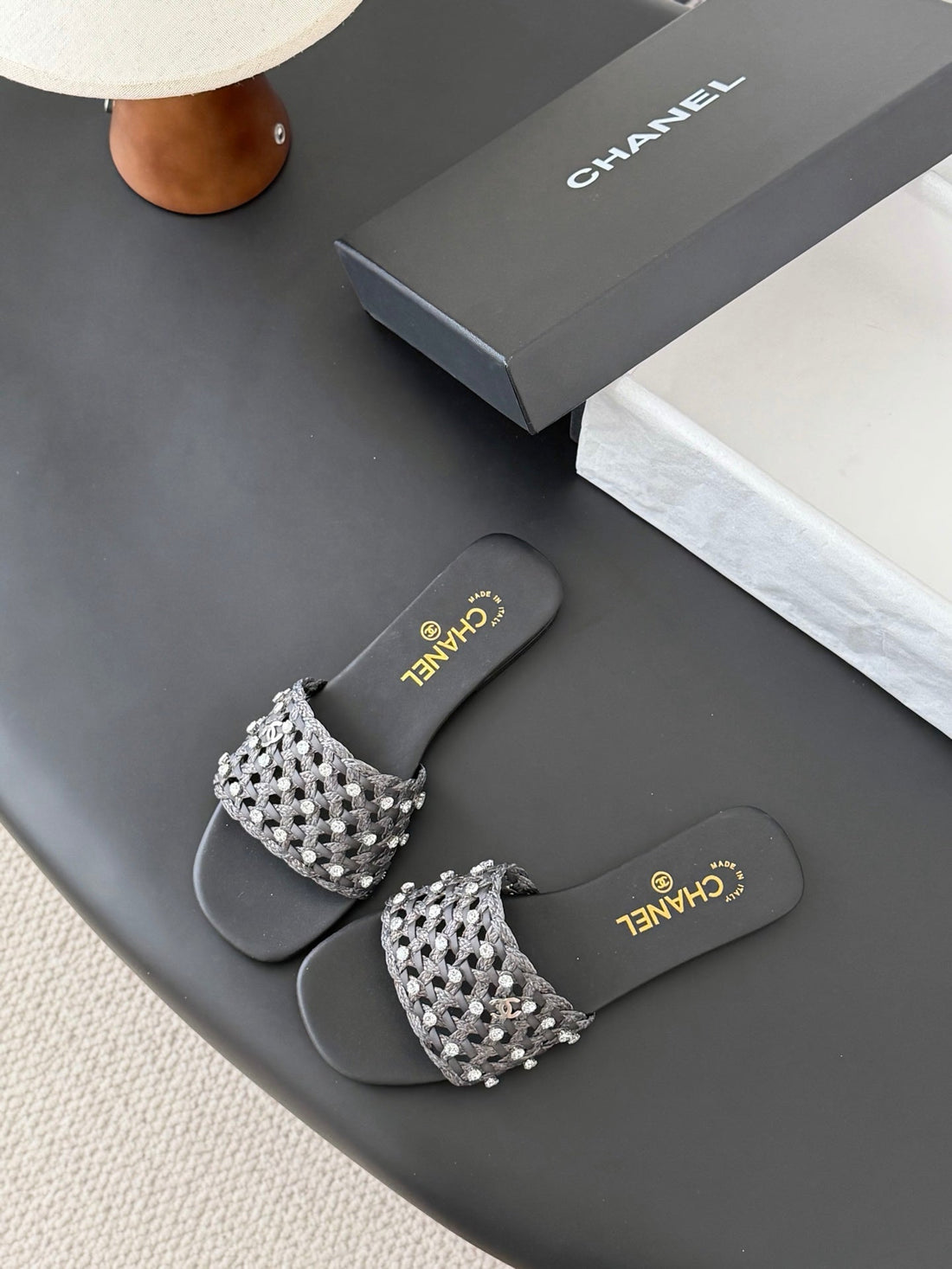 CC 26SS Slipper Black Woven Lambskin 670625