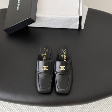 CC Half-Slippers Flat Black Calfskin 717815