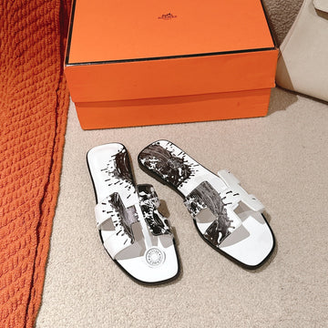 Hm 3D Oran Sandals White Black Calfskin 243963