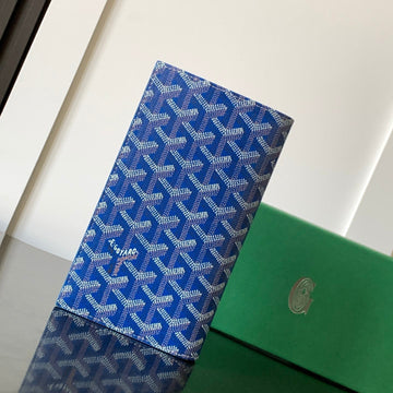 Richelieu Checkbook Wallet 19 In Sapphire Blue Goyardine Canvas And Calfskin