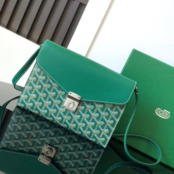 Chypre Wallet-Pouch 21 In Green Goyardine Canvas And Calfskin