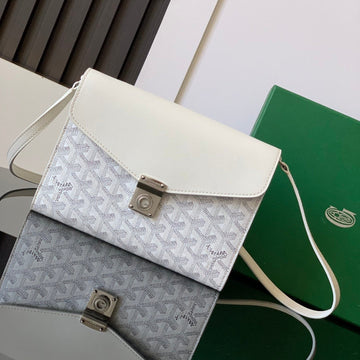 Chypre Wallet-Pouch 21 In White Goyardine Canvas And Calfskin