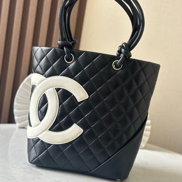 CC 25S Cambon Ligne Tote Bag 24CM In Black Mix White Calfskin