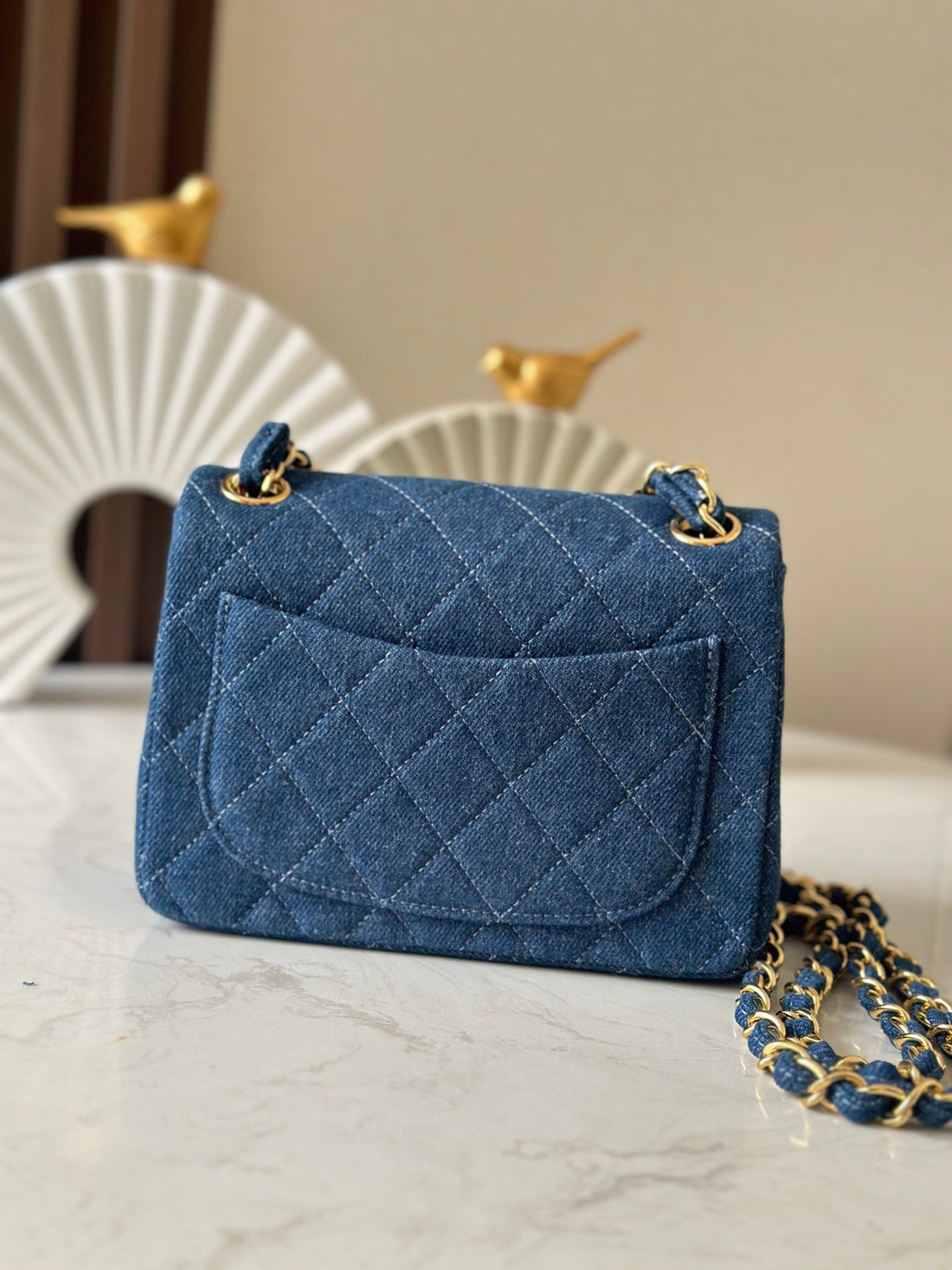 CC Mini Classic Handbag Blue Denim Ghw