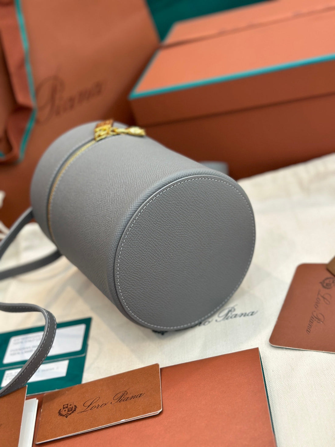 Extra Case Medium 16 Bag In Dove Gray Smooth Calfskin With Gold Hardware