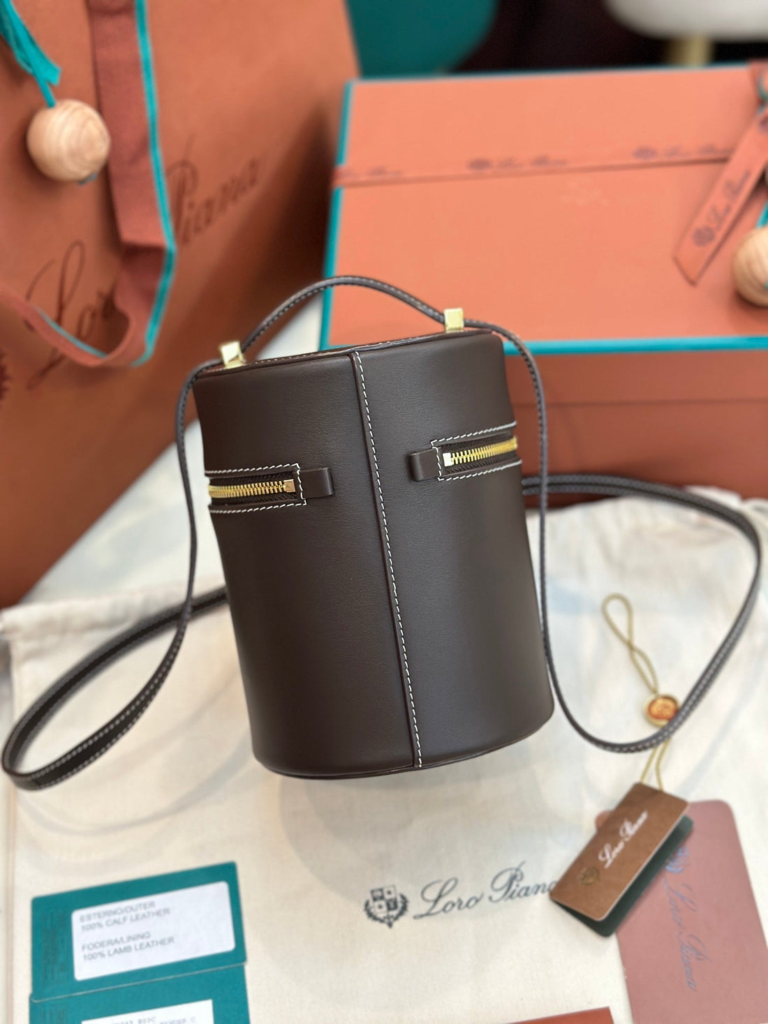 Extra Case Medium 16 Bag In Chocolate Brown Smooth Calfskin With Gold Hardware
