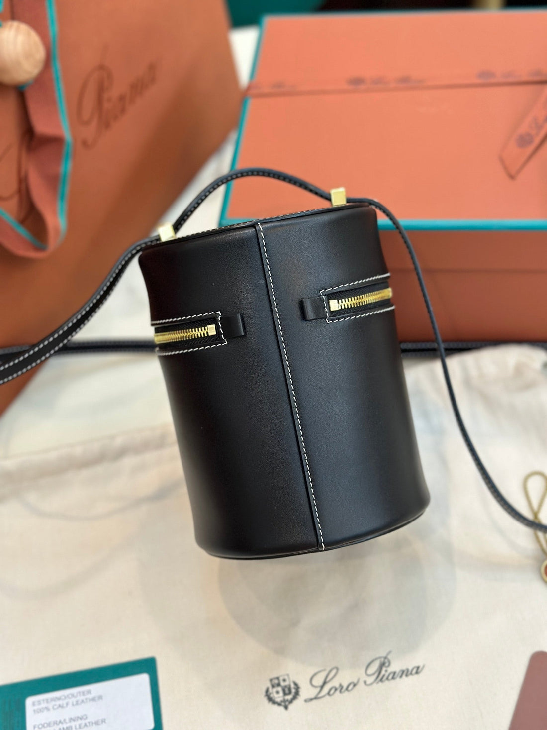 Extra Case Medium 16 Bag In Black Smooth Calfskin With Gold Hardware