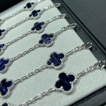 Vca Clover Deep Blue 5 Motifs Sliver Bracelet