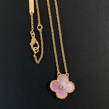 Vca Clover Limited Necklace Mop Pink 1 Diamond Gold