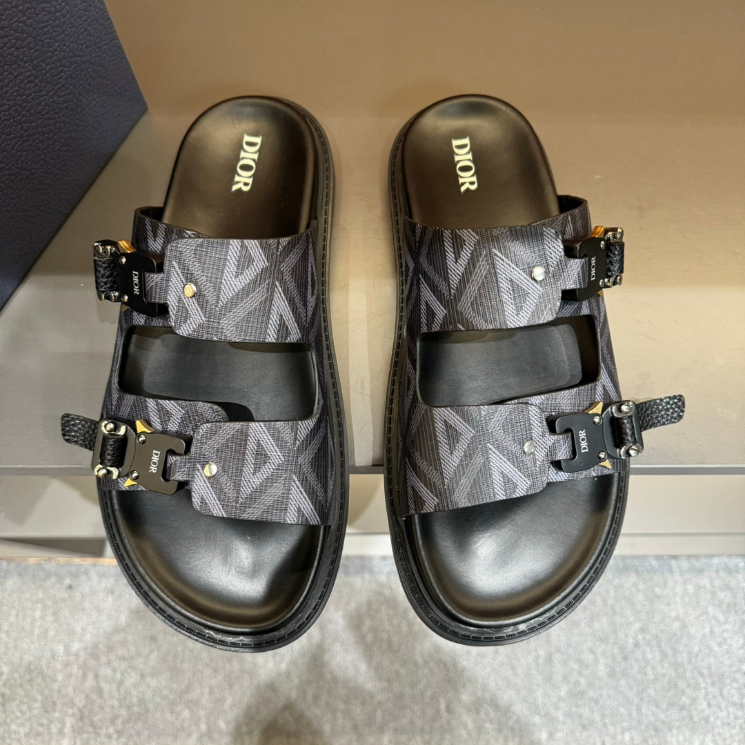 CD Double H-Town Sandal Black Calfskin