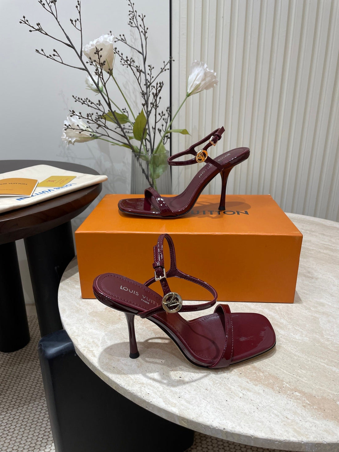 6AM High Sandal 95 Mm In Wine Red Patent Lambskin