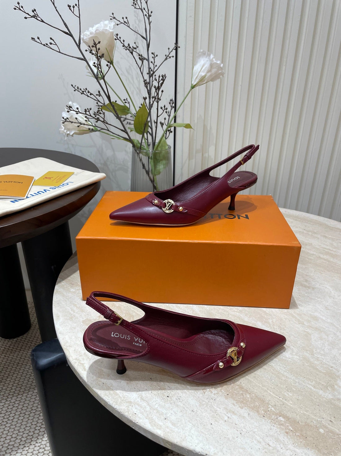 High Slingbacks 5 Cm In Burgundy Red Calfskin