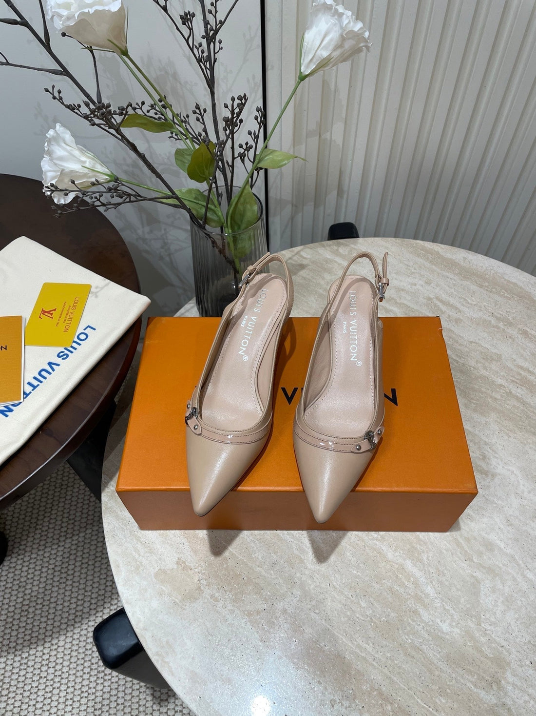 High Slingbacks 5 Cm In Beige Cream Calfskin