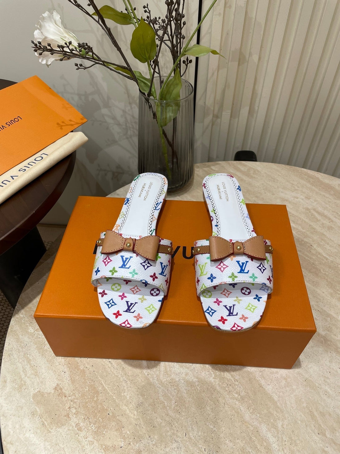 Flat Mules In White Monogram Lambskin