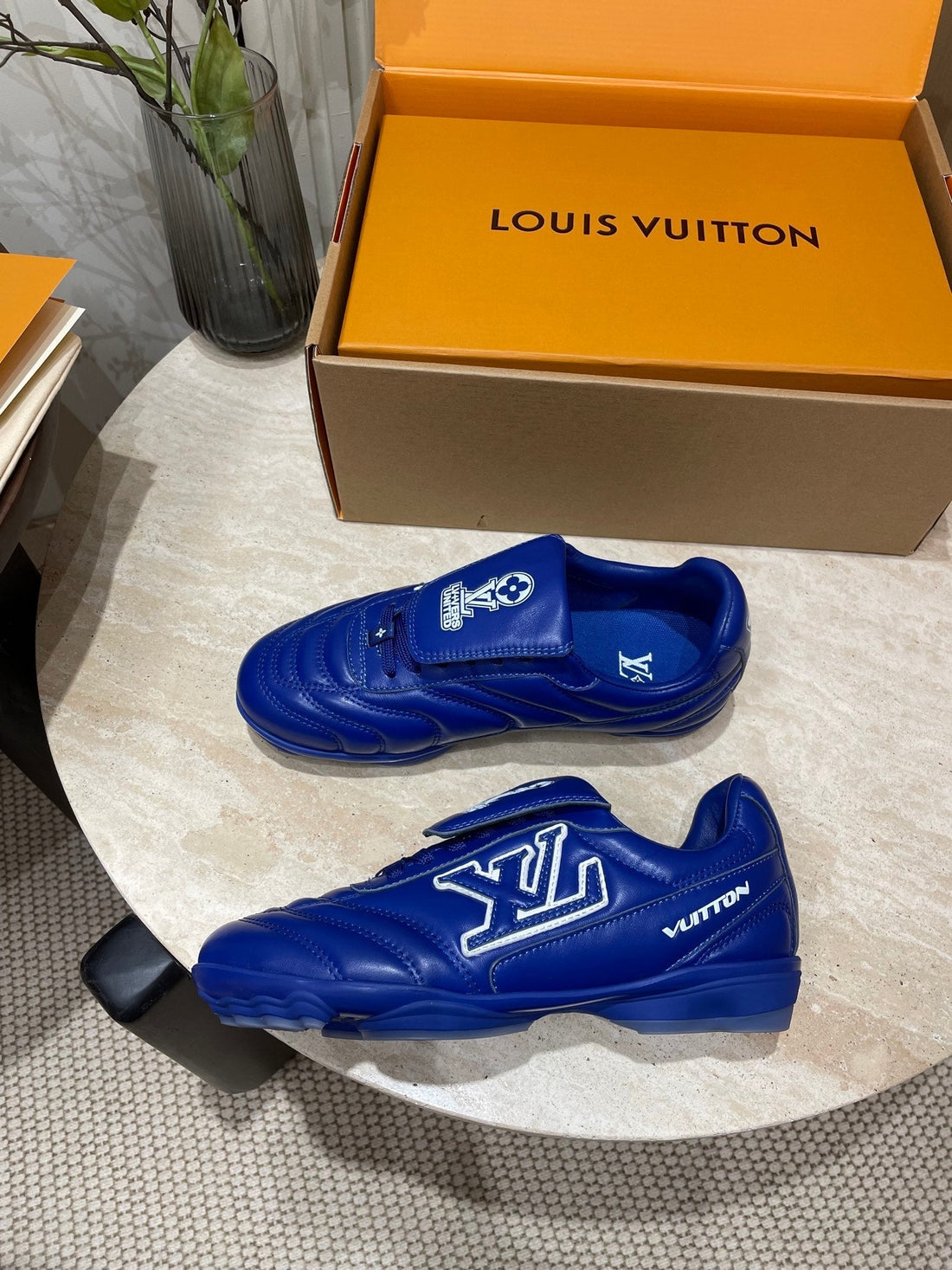 Footprint Soccer Sneaker In Cobalt Blue Calfskin