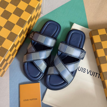 LV Venice Mule Slide Sandals Monogram Navy Blue