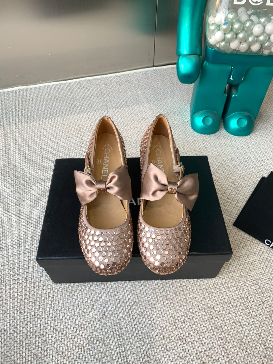 CC Mary Janes Shoes In Copper Satin With Rhinestones