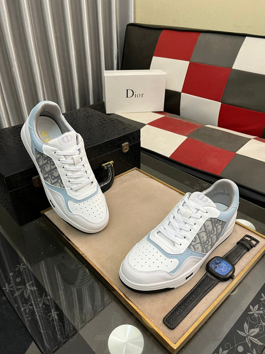 CD B27 Low-Top Sneaker White And Sky Calfskin