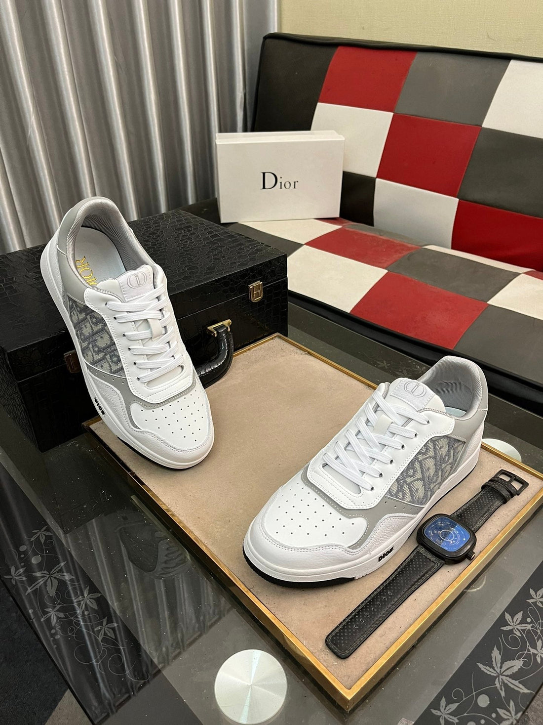 CD B27 Low-Top Sneaker White And Gray Calfskin