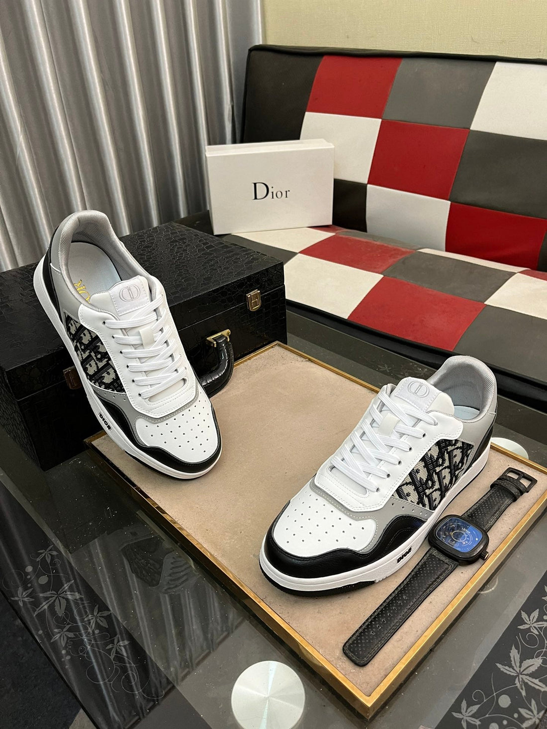 CD B27 Low-Top Sneaker Black-White-Gray Calfskin