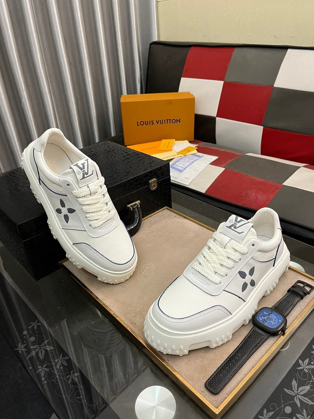 LV Sneaker White Mix Grey Monogram Calfskin