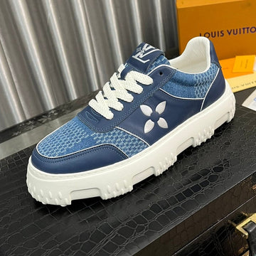 LV Sneaker In Navy Blue Monogram Calfskin And Denim