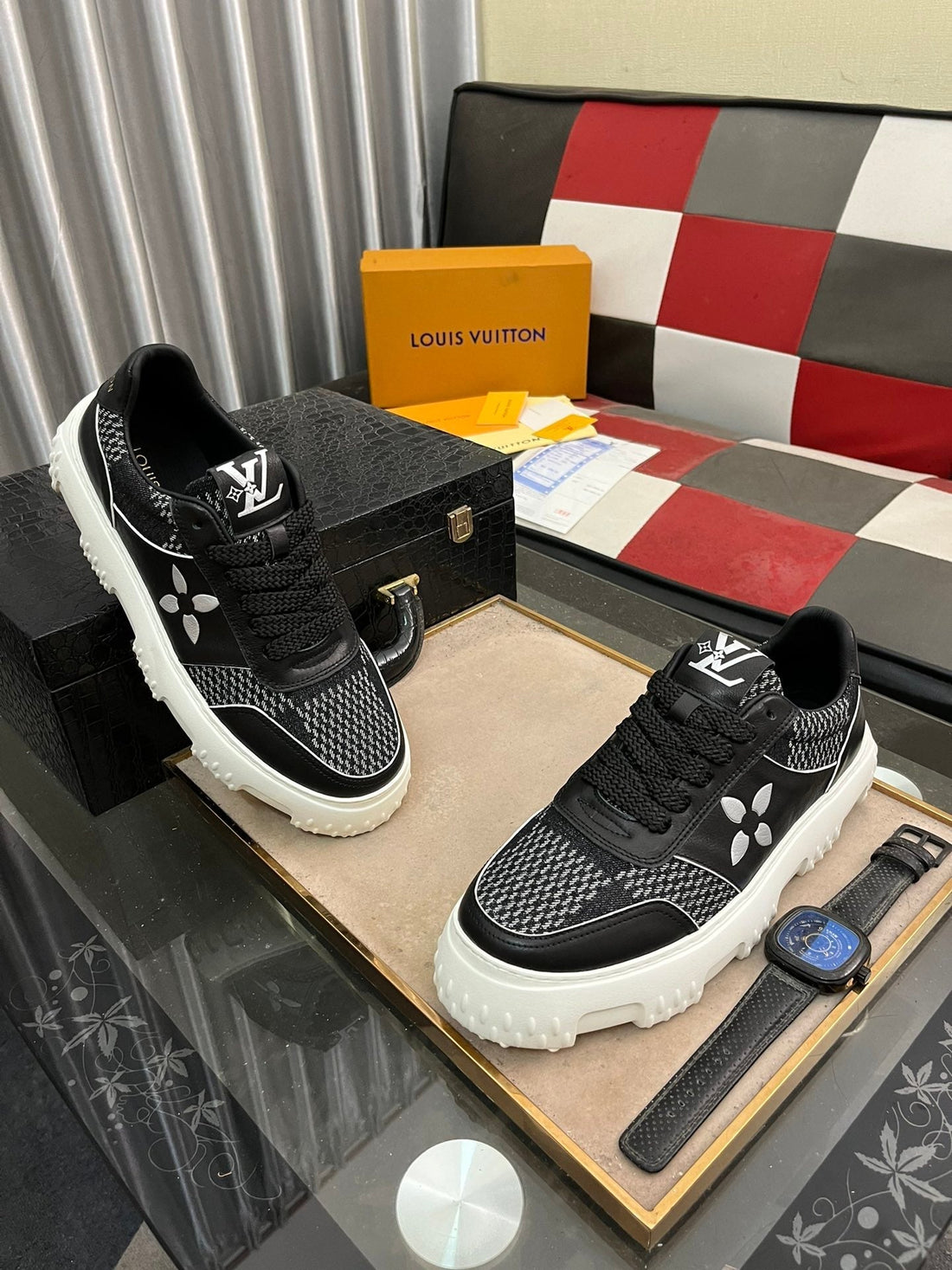 LV Sneaker In Black Monogram Calfskin And Denim