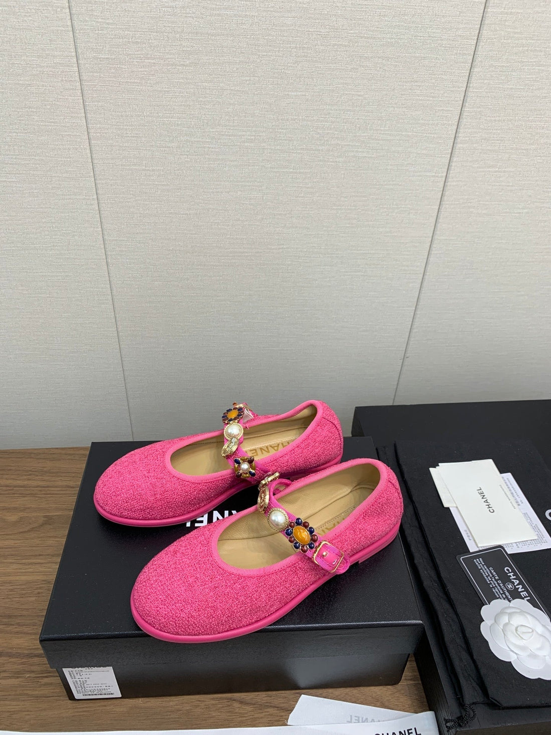 CC Mary Janes Dark Pink Wool Tweed And Fabric