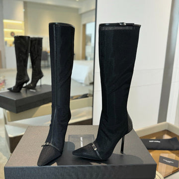 High Knee Boots In Black Mesh