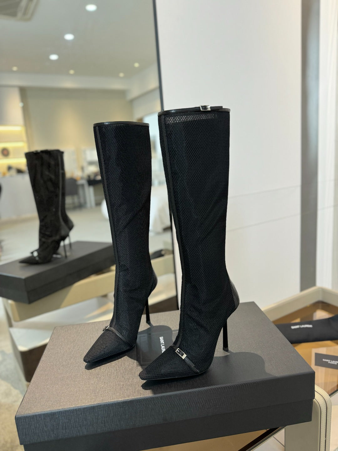 High Knee Boots In Black Mesh