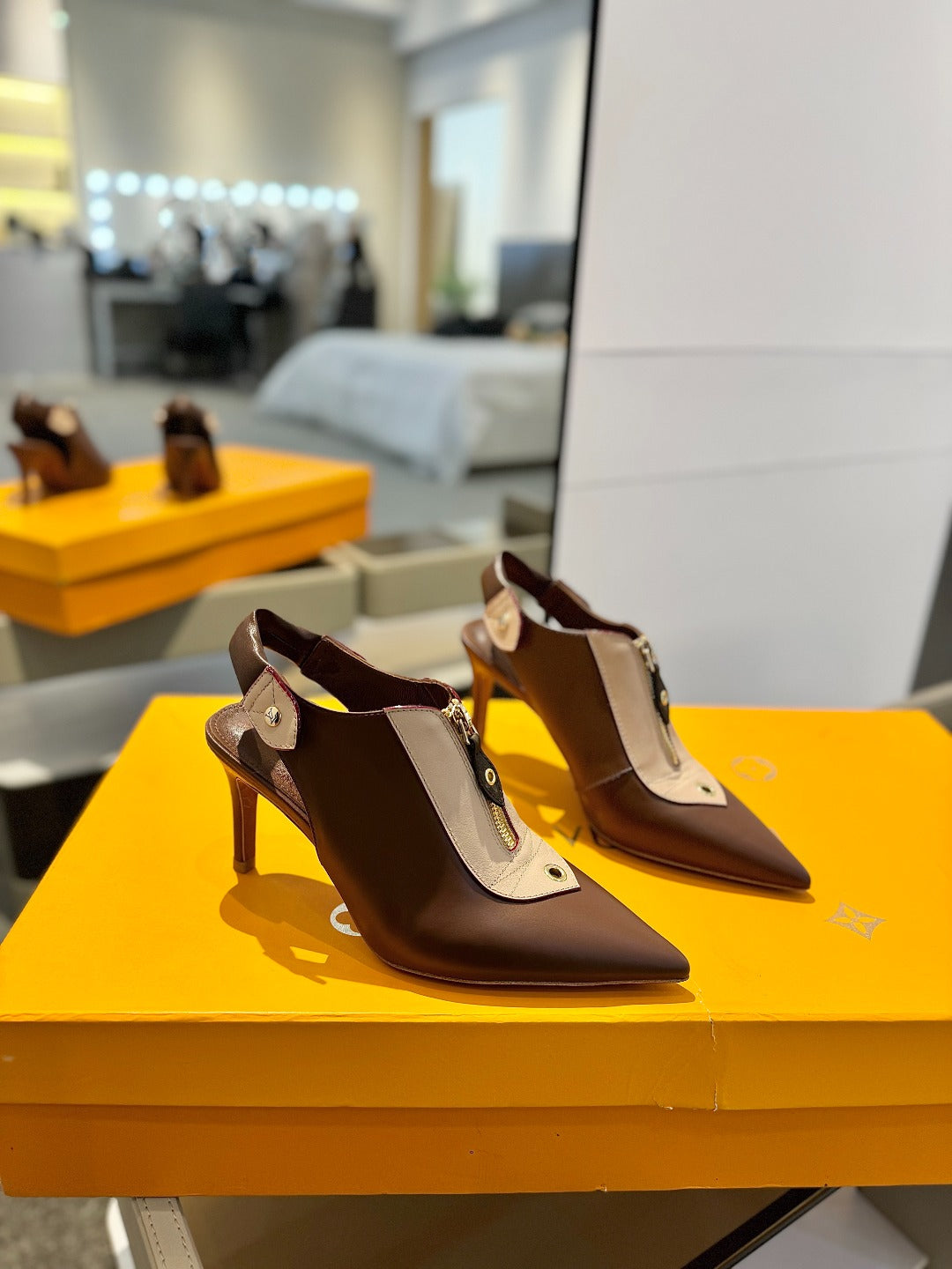 Allure High 8 Cm Slingback In Chocolate Mix Sand Brown Calfskin