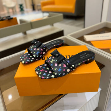 LV X Tm 6AM Flat Mule Black And Multicolored Monogram Coated Canvas 241226