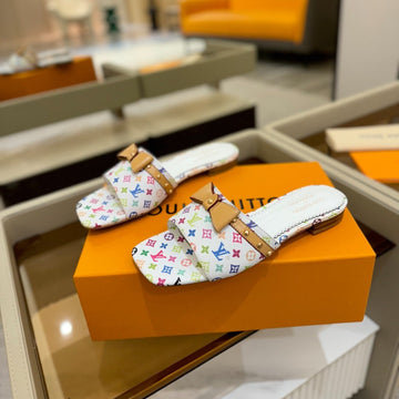 LV X Tm 6AM Flat Mule White And Multicolored Monogram Coated Canvas 241225