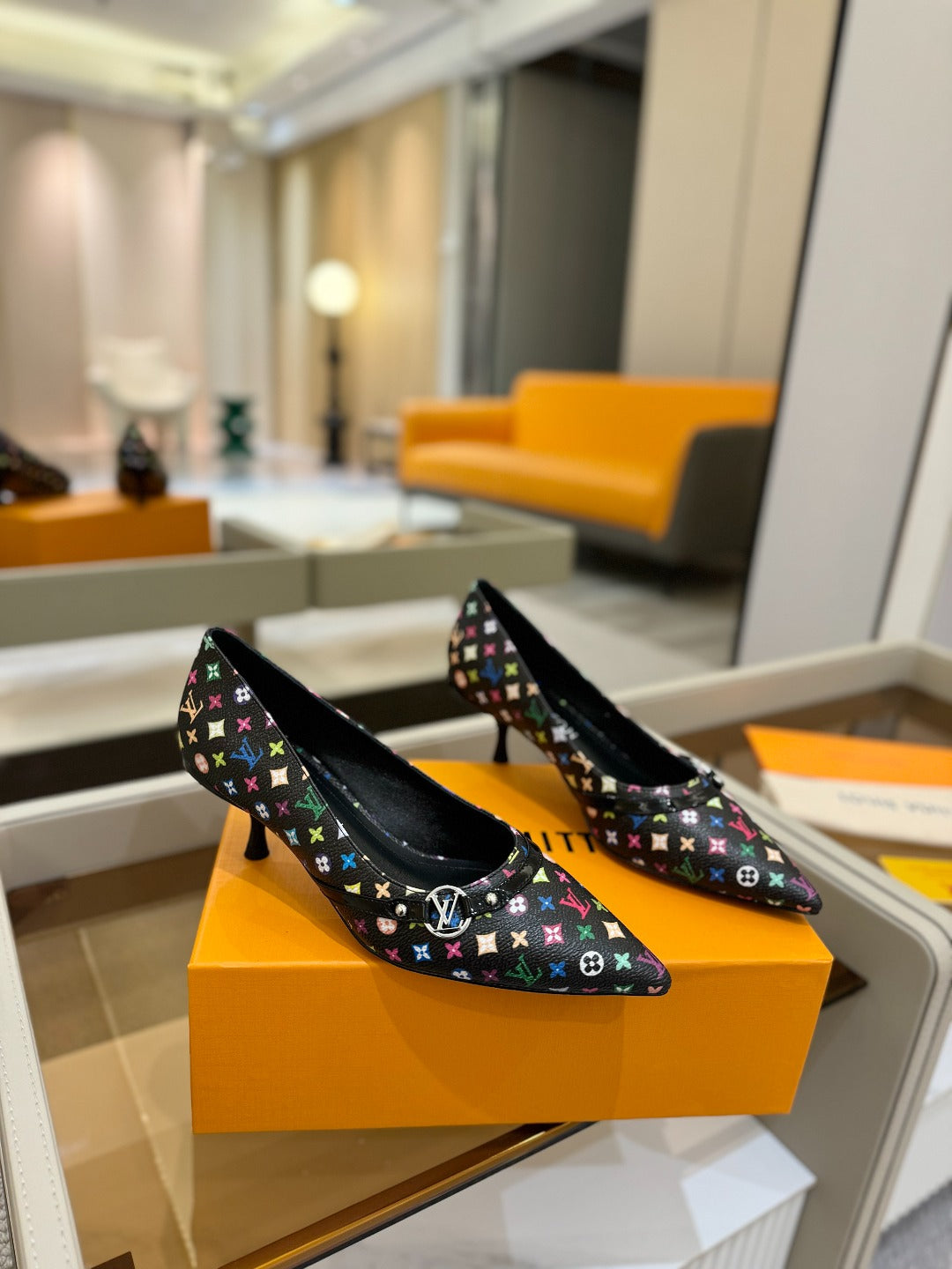 6AM 4CM Black Monogram Canvas And Patent Leather Pumps 241194